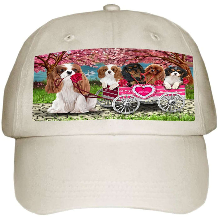 I Love Cavalier King Charles Spaniels Dog in a Cart Ball Hat Cap HAT49455