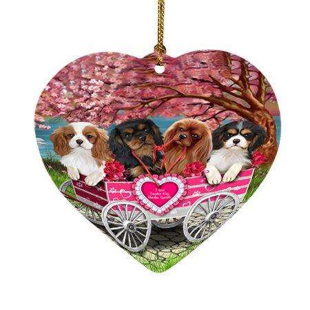 I Love Cavalier King Charles Spaniels Dog in a Cart Heart Christmas Ornament HPOR48574