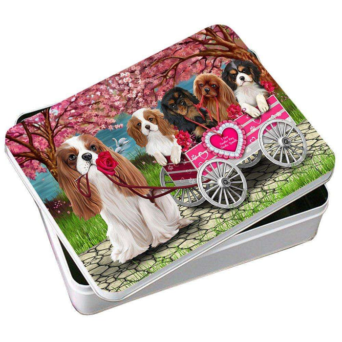 I Love Cavalier King Charles Spaniels Dog in a Cart Photo Storage Tin PITN48574