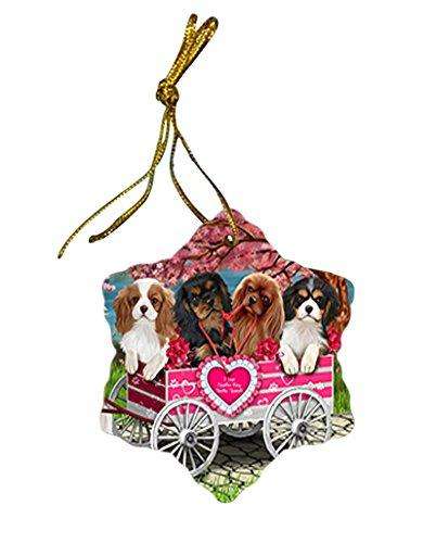 I Love Cavalier King Charles Spaniels Dog in a Cart Star Porcelain Ornament SPOR48508