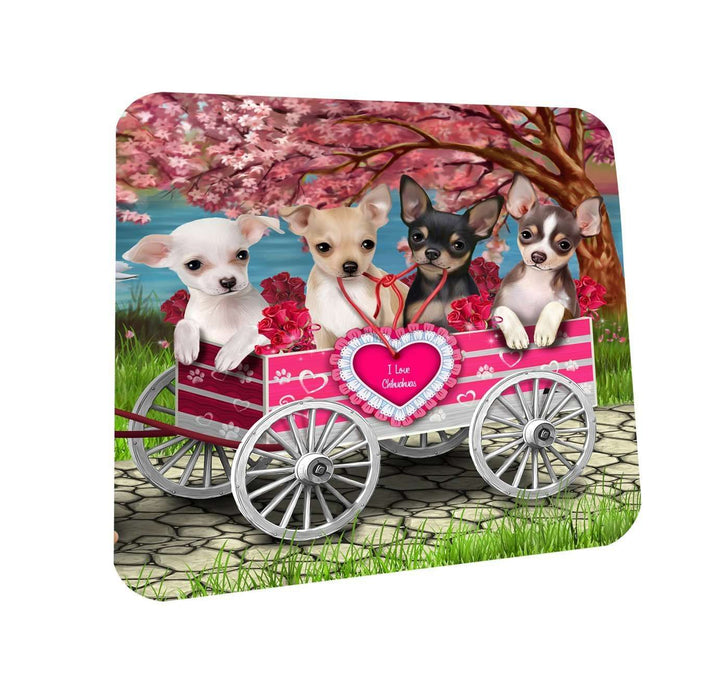 I Love Chihuahua Dogs in a Cart Coasters Set of 4