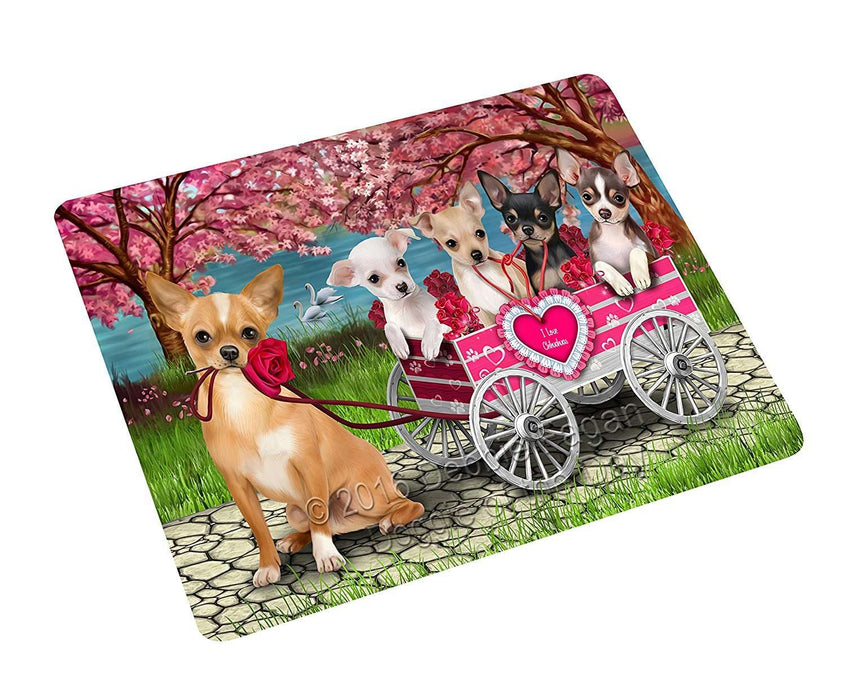 I Love Chihuahua Dogs in a Cart Tempered Cutting Board (Small)