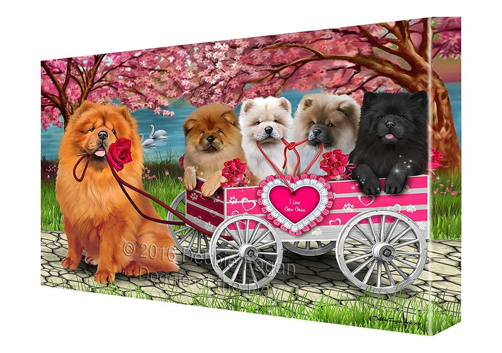 I Love Chow Chow Dogs in a Cart Canvas Wall Art