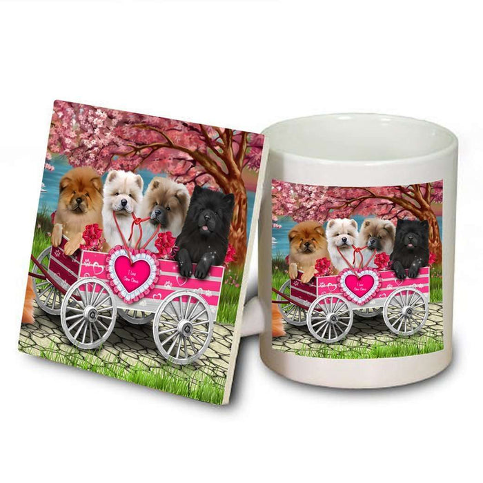I Love Chow Chow Dogs in a Cart Mug and Coaster Set