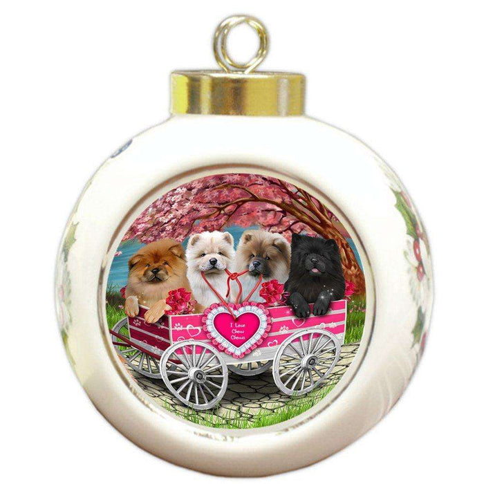 I Love Chow Chows Dog in a Cart Round Ball Christmas Ornament RBPOR48563