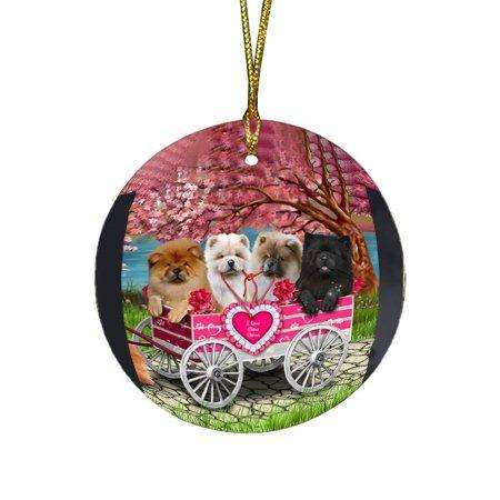 I Love Chow Chows Dog in a Cart Round Christmas Ornament RFPOR48567