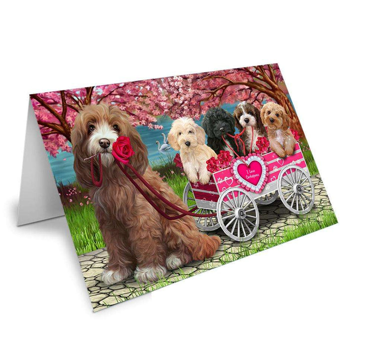 I Love Cockapoo Dog in a Cart Art Portrait Handmade Artwork Assorted Pets Greeting Cards and Note Cards with Envelopes for All Occasions and Holiday Seasons GCD62207