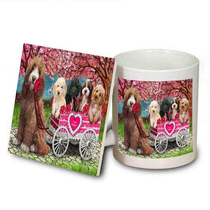 I Love Cockapoo Dog in a Cart Art Portrait Mug and Coaster Set MUC52718
