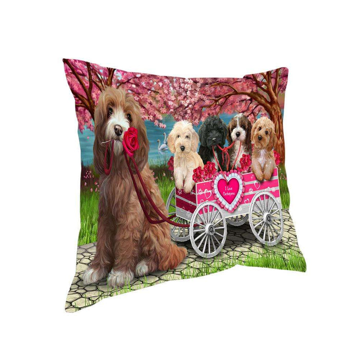 I Love Cockapoo Dog in a Cart Art Portrait Pillow PIL67528