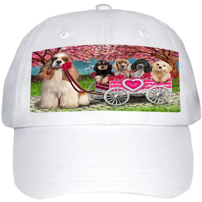 I Love Cocker Spaniel Dog in a Cart Art Portrait Ball Hat Cap HAT61914