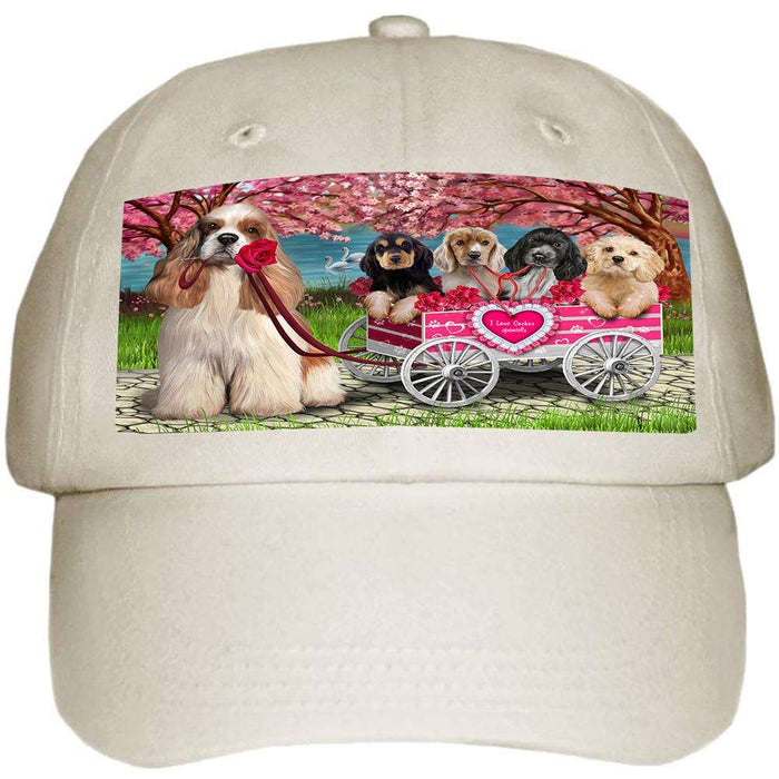 I Love Cocker Spaniel Dog in a Cart Art Portrait Ball Hat Cap HAT61914