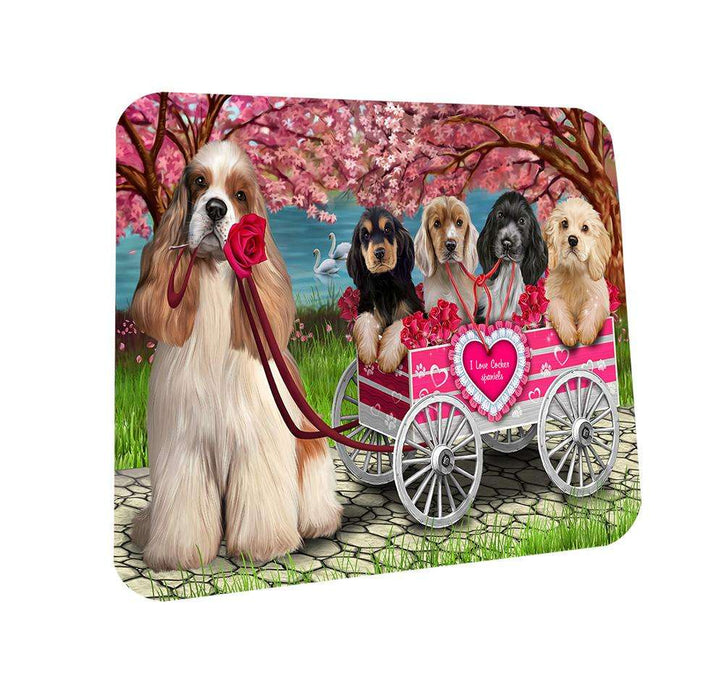 I Love Cocker Spaniel Dog in a Cart Art Portrait Coasters Set of 4 CST52686
