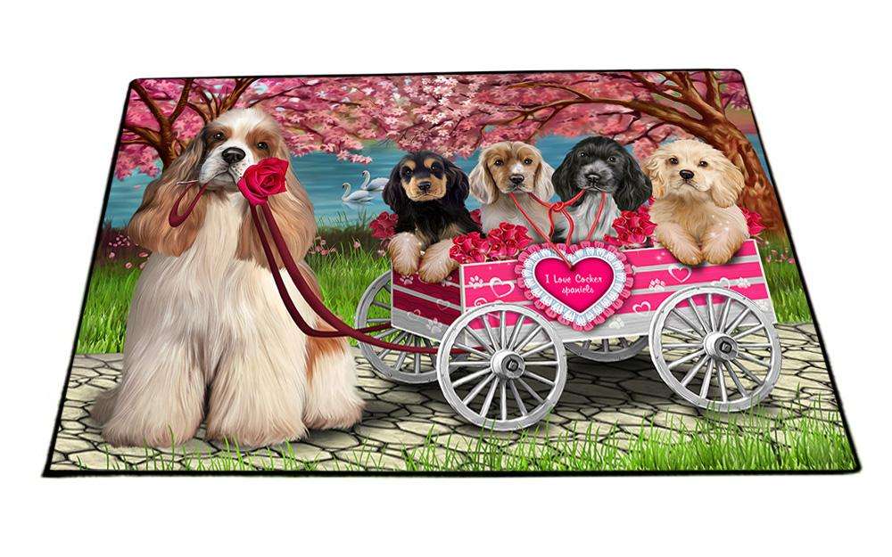 I Love Cocker Spaniel Dog in a Cart Art Portrait Floormat FLMS51978