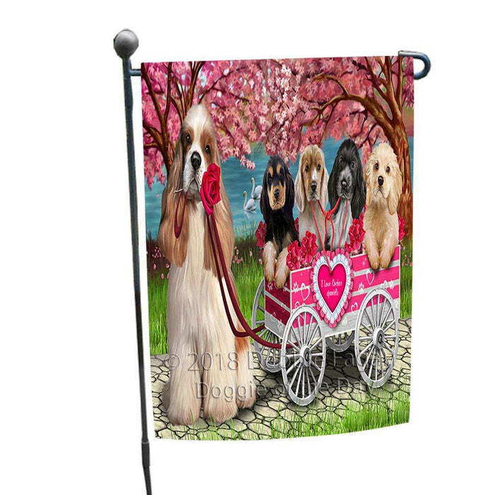 I Love Cocker Spaniel Dog in a Cart Art Portrait Garden Flag GFLG52789