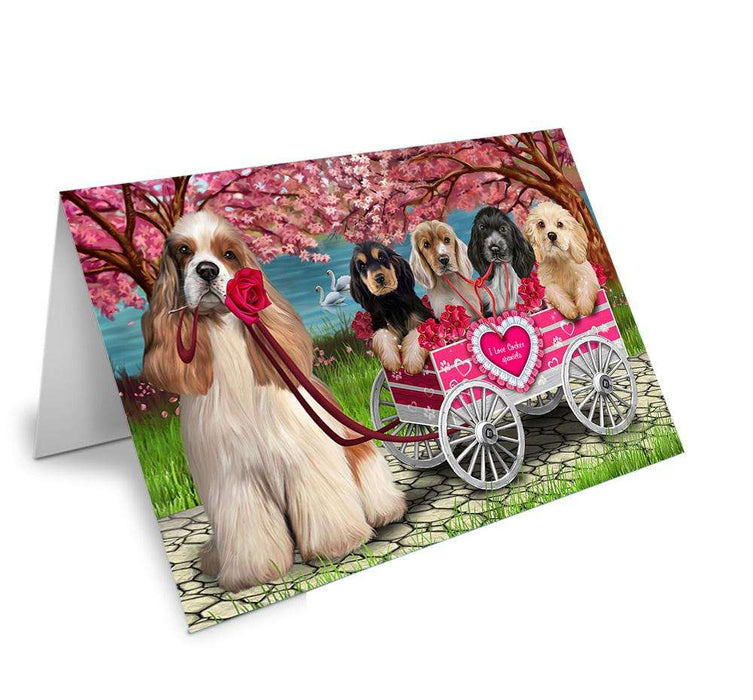 I Love Cocker Spaniel Dog in a Cart Art Portrait Handmade Artwork Assorted Pets Greeting Cards and Note Cards with Envelopes for All Occasions and Holiday Seasons GCD62210