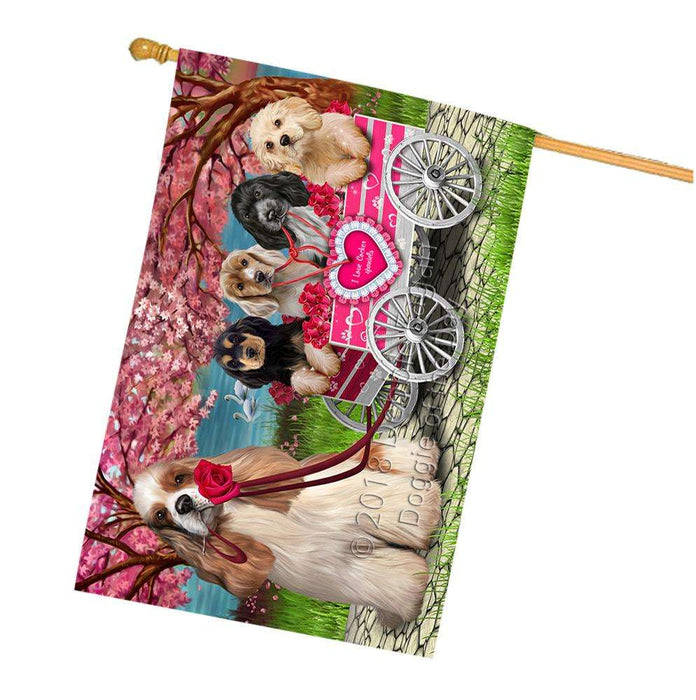 I Love Cocker Spaniel Dog in a Cart Art Portrait House Flag FLG52925