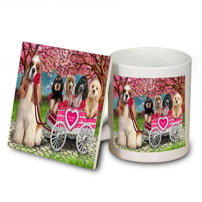 I Love Cocker Spaniel Dog in a Cart Art Portrait Mug and Coaster Set MUC52719