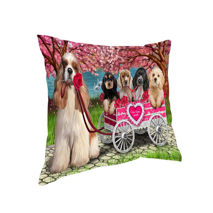 I Love Cocker Spaniel Dog in a Cart Art Portrait Pillow PIL67532