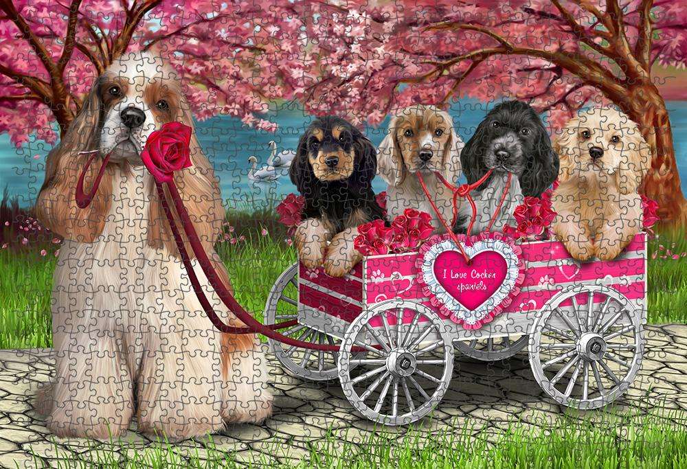 I Love Cocker Spaniel Dog in a Cart Art Portrait Puzzle with Photo Tin PUZL62482
