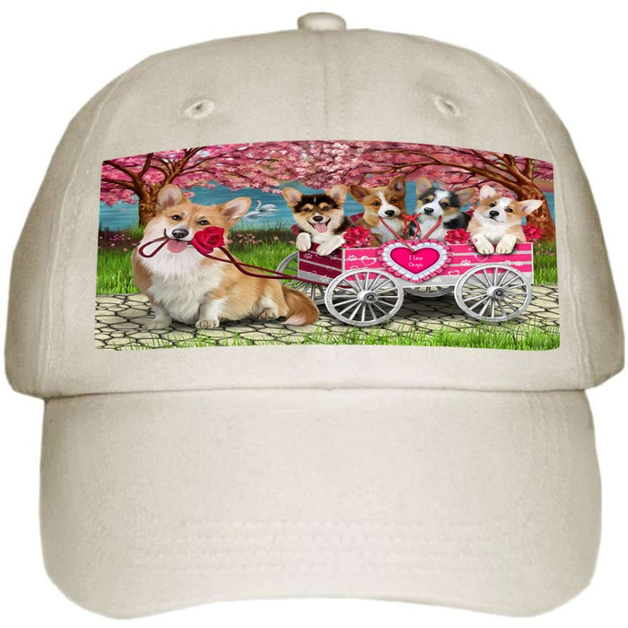 I Love Corgi Dogs in a Cart Ball Hat Cap