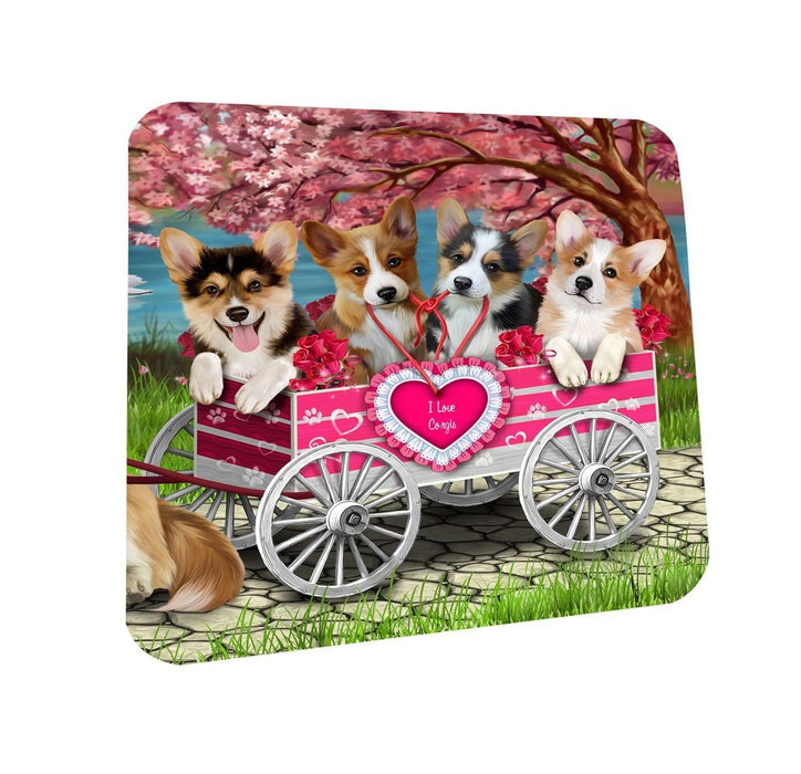 I Love Corgi Dogs in a Cart Coasters Set of 4