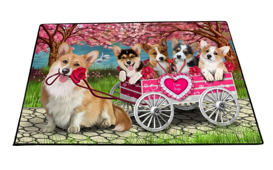 I Love Corgi Dogs in a Cart Indoor/Outdoor Floormat