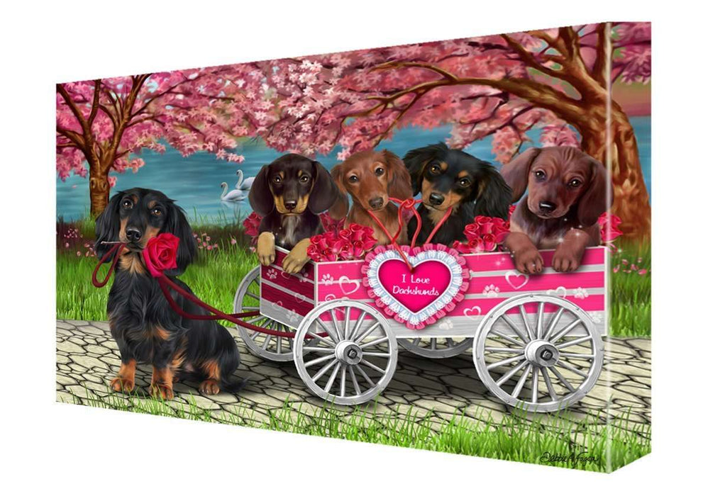 I Love Dachshund Dogs in a Cart Canvas Wall Art Signed