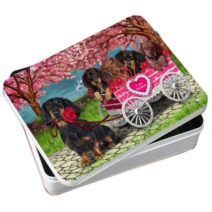 I Love Dachshund Dogs in a Cart Photo Storage Tin