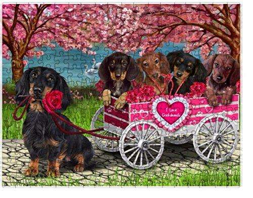 I Love Dachshund Dogs in a Cart Puzzle with Photo Tin