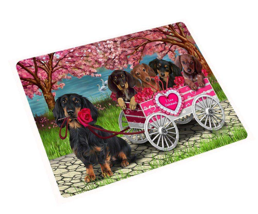 I Love Dachshund Dogs in a Cart Tempered Cutting Board