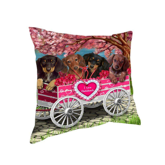 I Love Dachshund Dogs in a Cart Throw Pillow