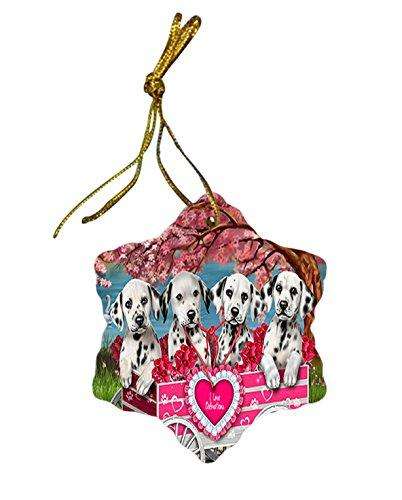 I Love Dalmatians Dog in a Cart Star Porcelain Ornament SPOR48131