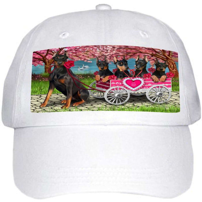 I Love Doberman Pinscher Dogs in a Cart Ball Hat Cap