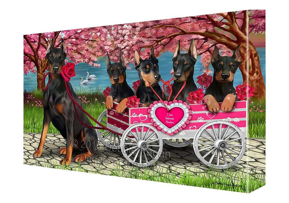 I Love Doberman Pinscher Dogs in a Cart Canvas Wall Art