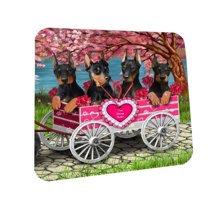 I Love Doberman Pinscher Dogs in a Cart Coasters Set of 4