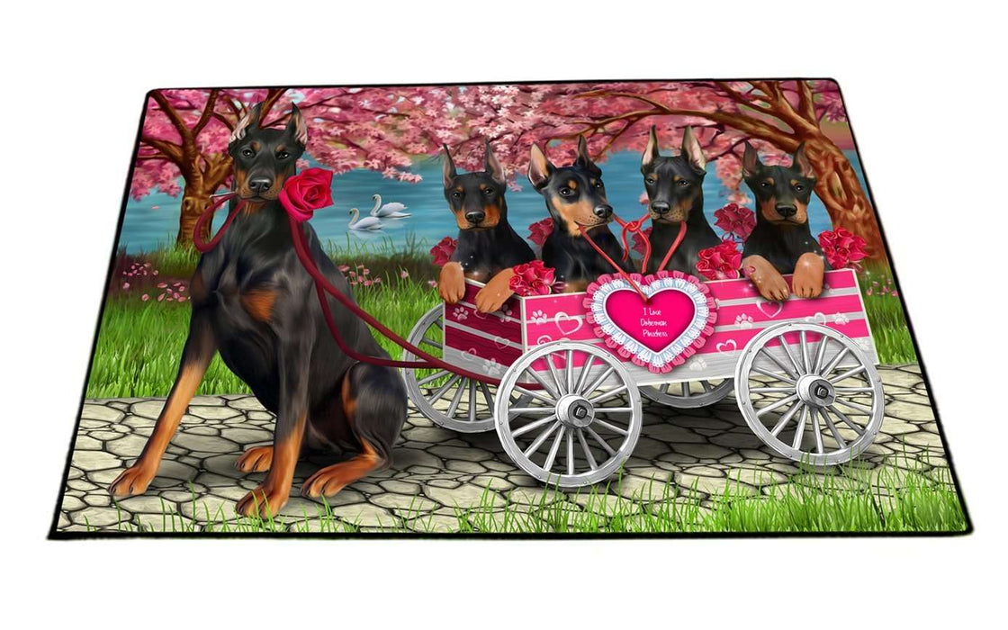 I Love Doberman Pinscher Dogs in a Cart Indoor/Outdoor Floormat