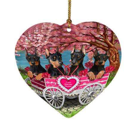 I Love Doberman Pinschers Dog in a Cart Heart Christmas Ornament HPOR48577