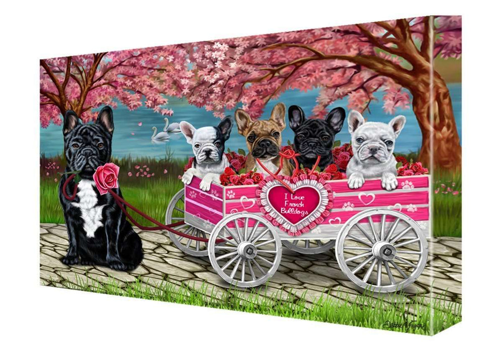 I Love French Bulldog Dogs in a Cart Canvas Wall Art Signed