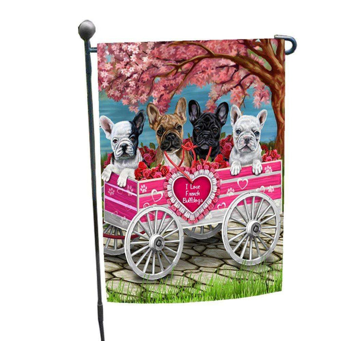 I Love French Bulldog Dogs in a Cart Garden Flag