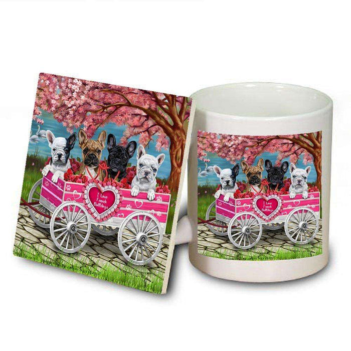 I Love French Bulldog Dogs in a Cart Mug and Coaster Set