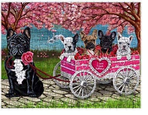 I Love French Bulldog Dogs in a Cart Puzzle with Photo Tin