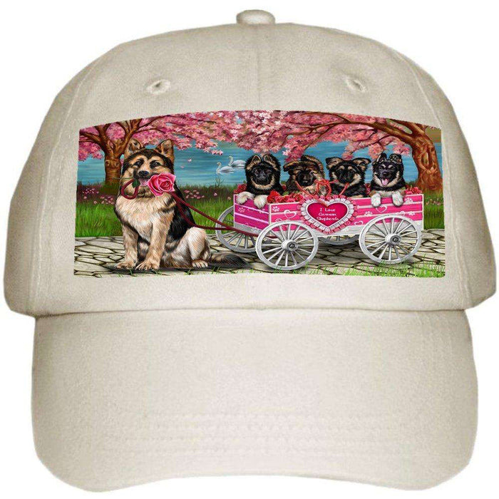 I Love German Shepherd Dogs in a Cart Ball Hat Cap Off White