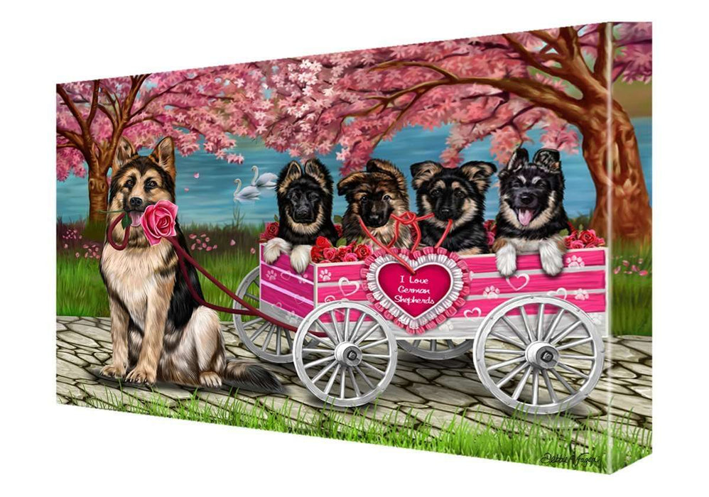 I Love German Shepherd Dogs in a Cart Canvas Wall Art Signed