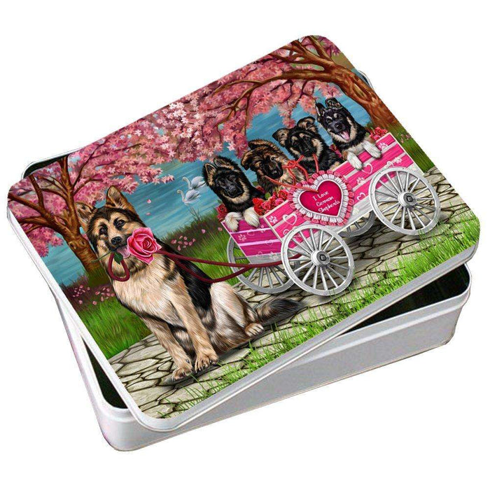 I Love German Shepherd Dogs in a Cart Photo Storage Tin