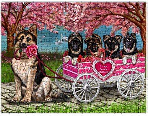 I Love German Shepherd Dogs in a Cart Puzzle with Photo Tin