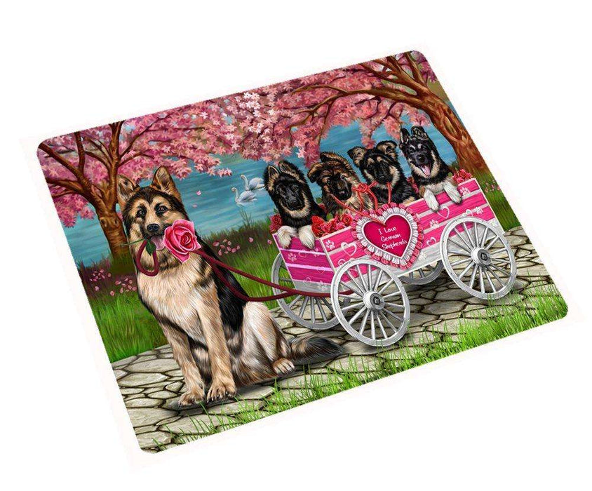 I Love German Shepherd Dogs in a Cart Tempered Cutting Board