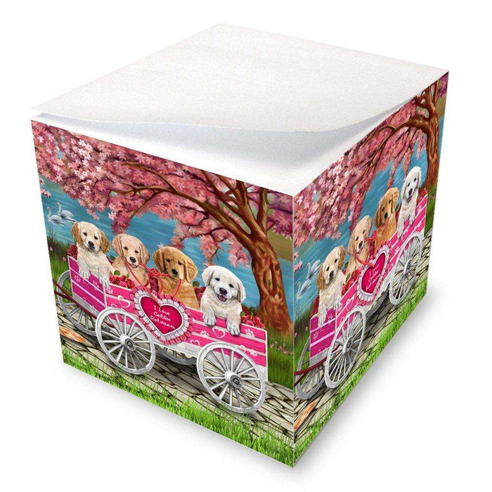 I Love Golden Retrievers Dogs in a Cart Note Cube