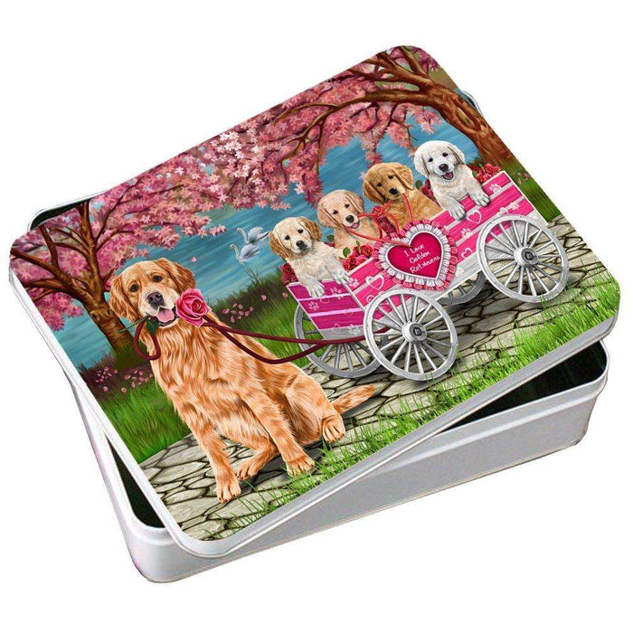 I Love Golden Retrievers Dogs in a Cart Photo Storage Tin