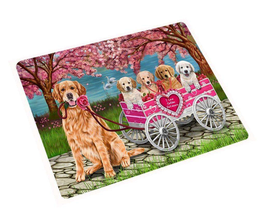 I Love Golden Retrievers Dogs in a Cart Tempered Cutting Board