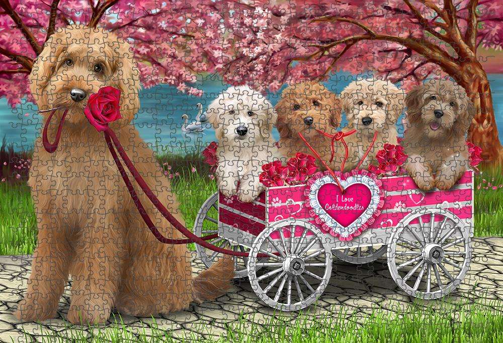 I Love Goldendoodles Dog Cat in a Cart Puzzle with Photo Tin PUZL59193